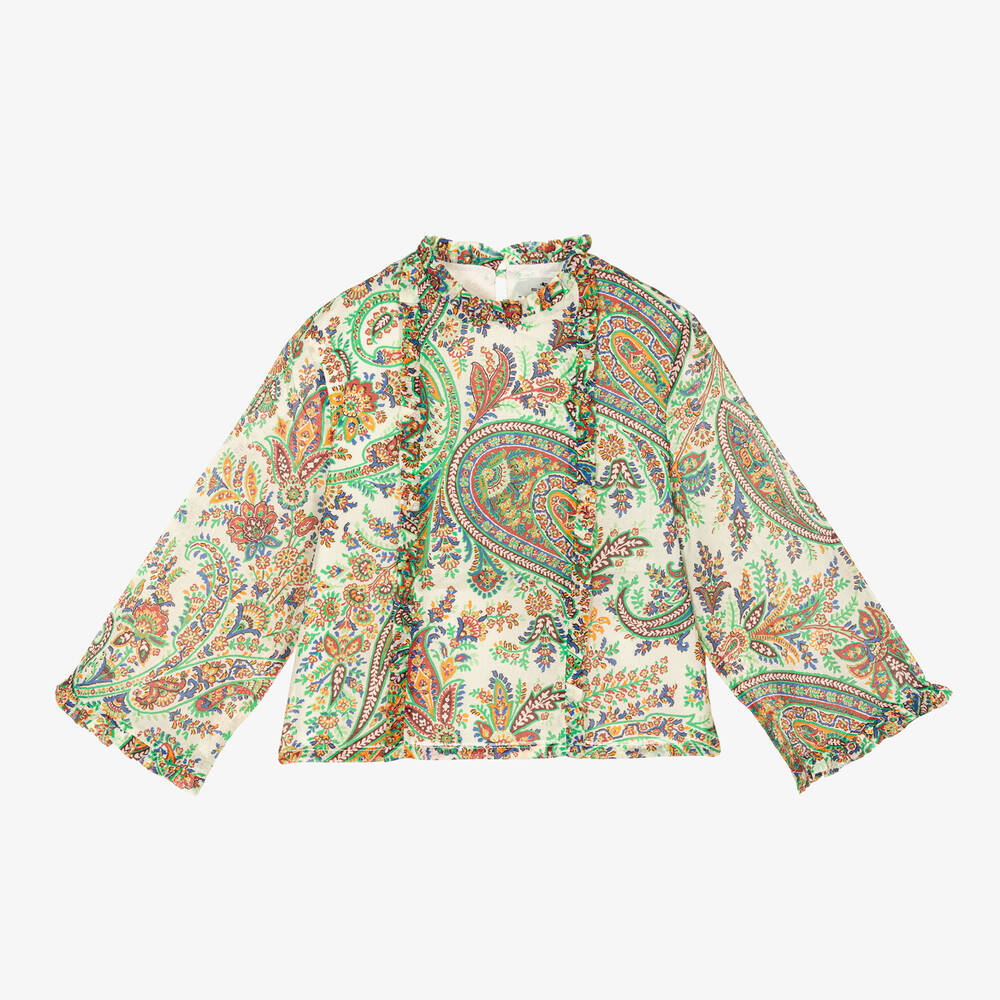 Etro-Girls Green Cotton Paisley Print Blouse | Childrensalon Outlet