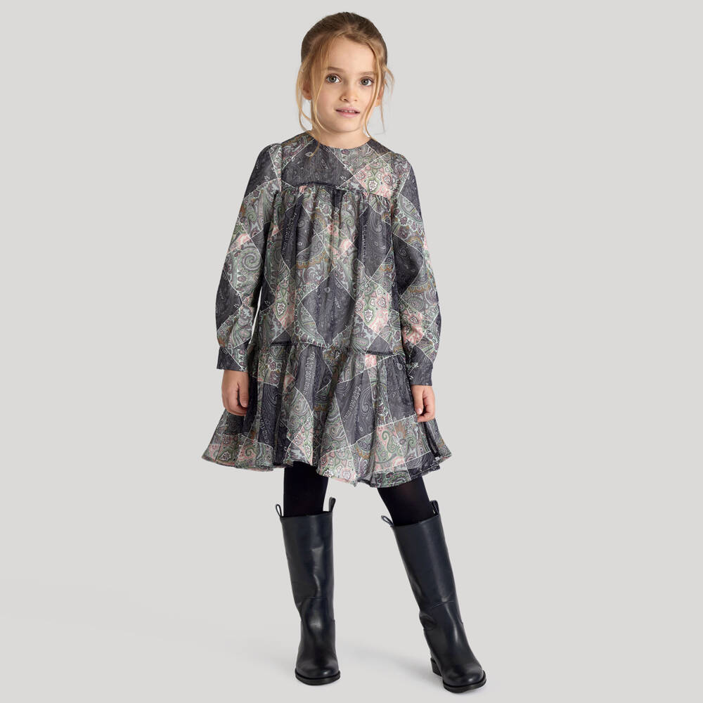 Etro-Girls Indigo Paisley Chiffon Gown | Childrensalon Outlet
