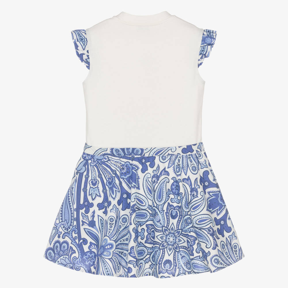 Etro-Girls Ivory & Blue Floral Paisley Cotton Dress | Childrensalon Outlet