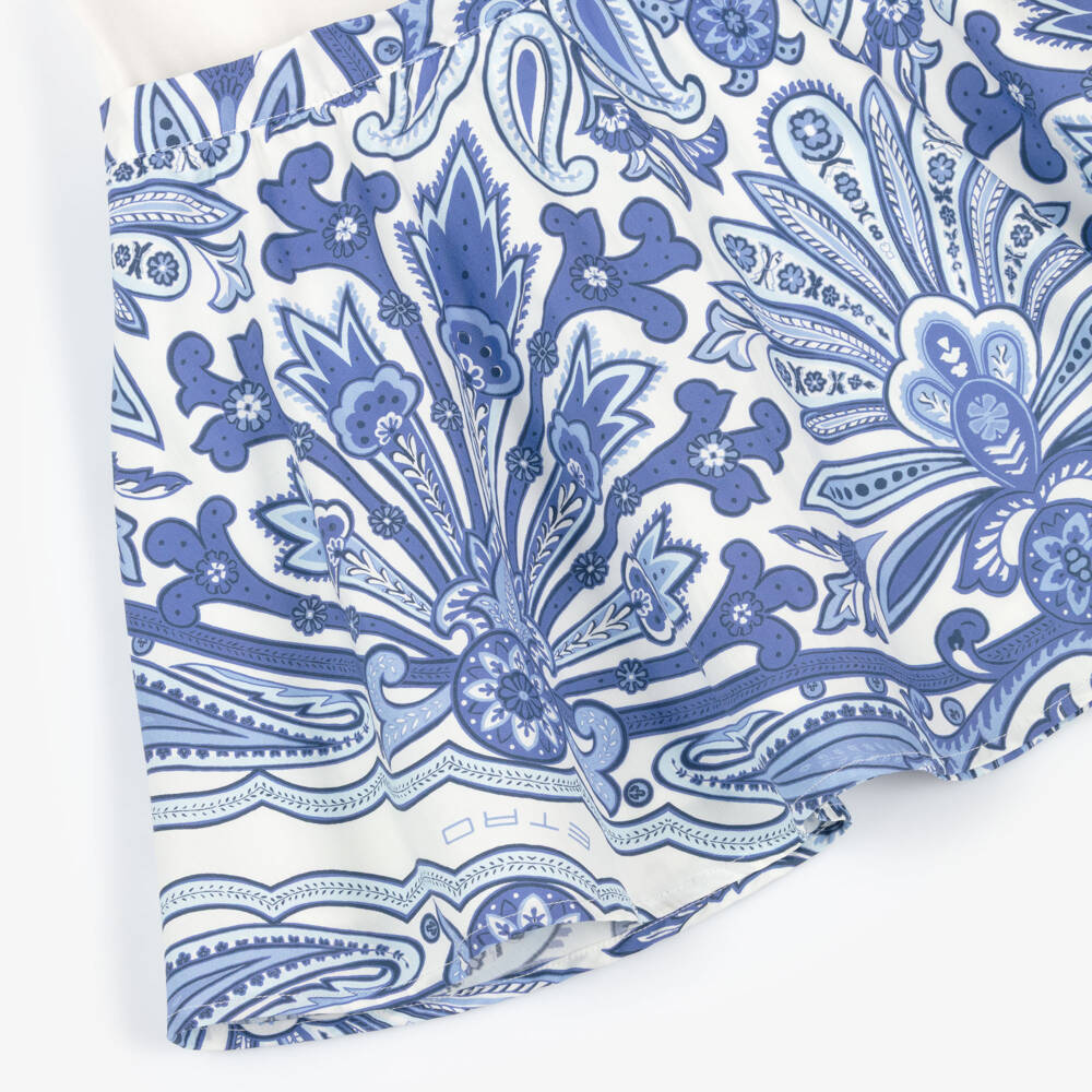 Etro-Girls Ivory & Blue Floral Paisley Cotton Dress | Childrensalon Outlet
