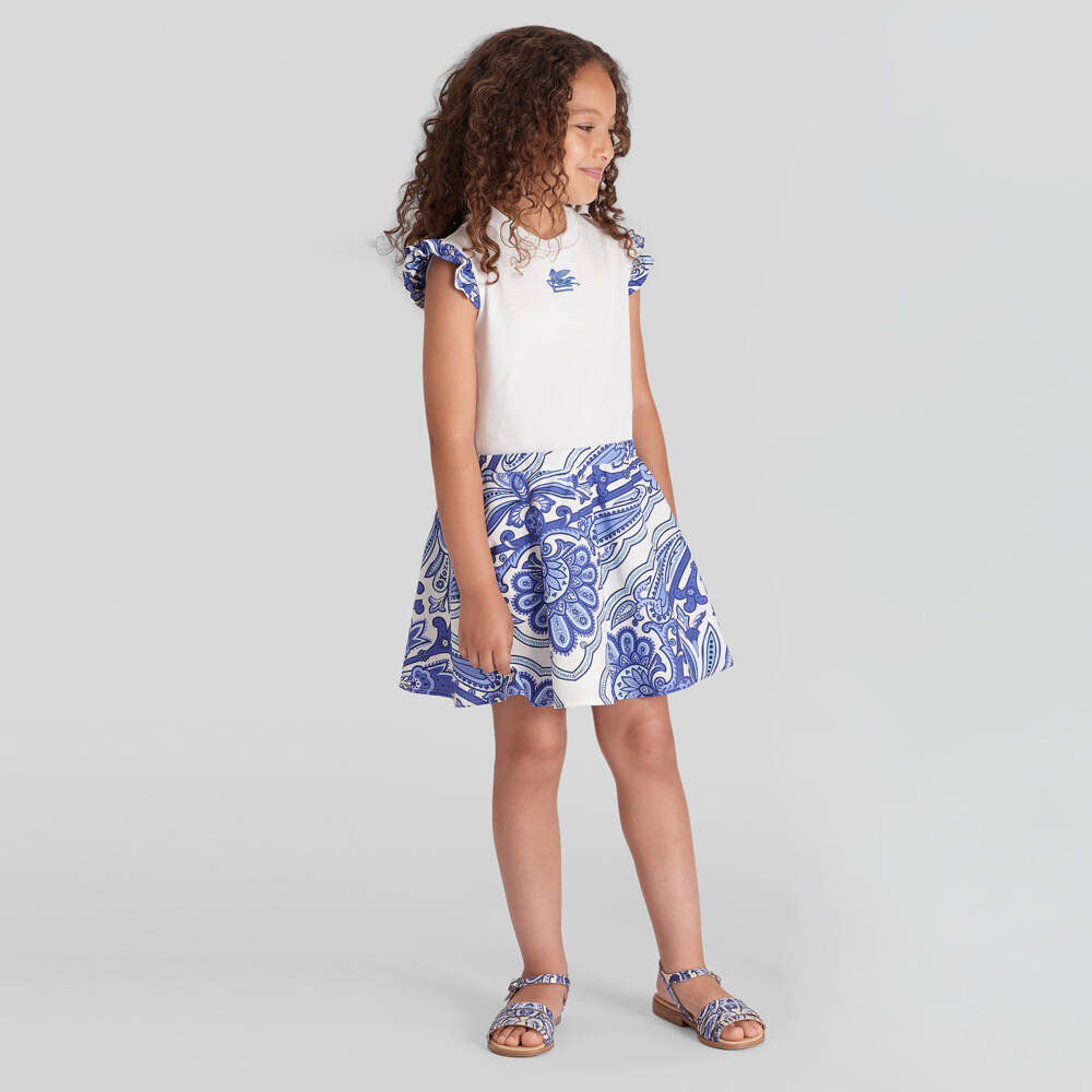 Etro-Girls Ivory & Blue Floral Paisley Cotton Dress | Childrensalon Outlet