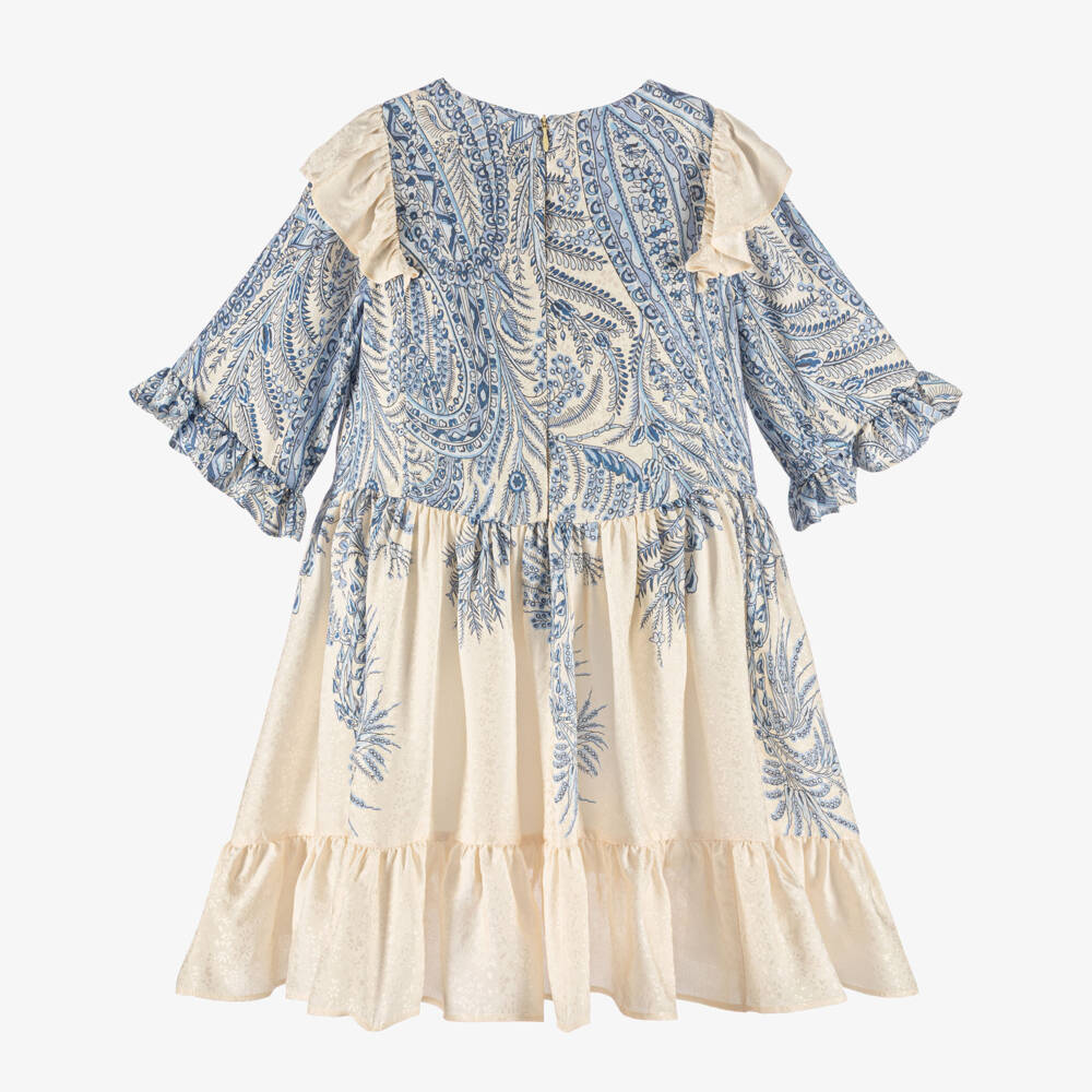 Etro-Girls Ivory & Blue Floral Print Dress with Ruffles | Childrensalon Outlet