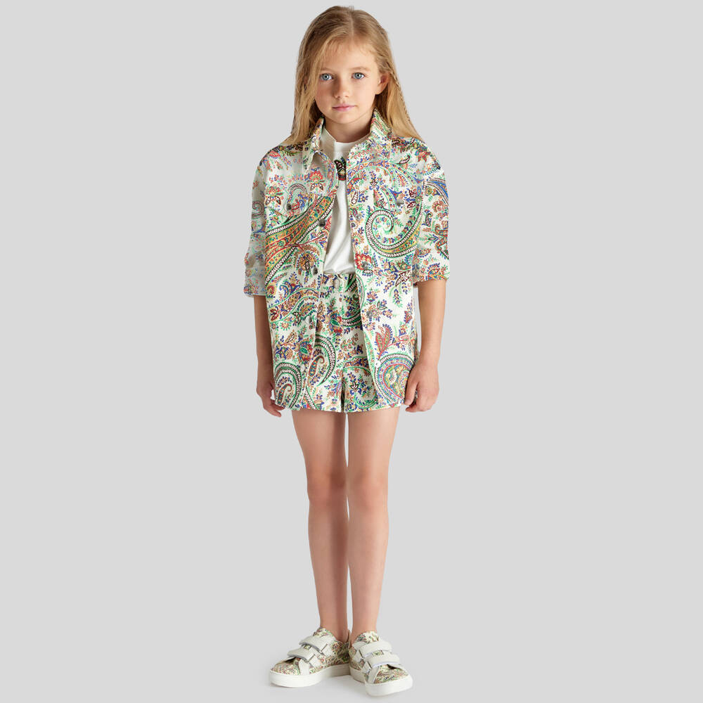 Etro-Girls Ivory Cotton Paisley Print Shorts | Childrensalon Outlet