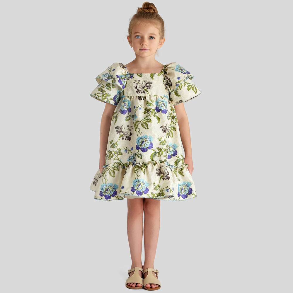 Girls Ivory Floral Jacquard Dress | Childrensalon Outlet