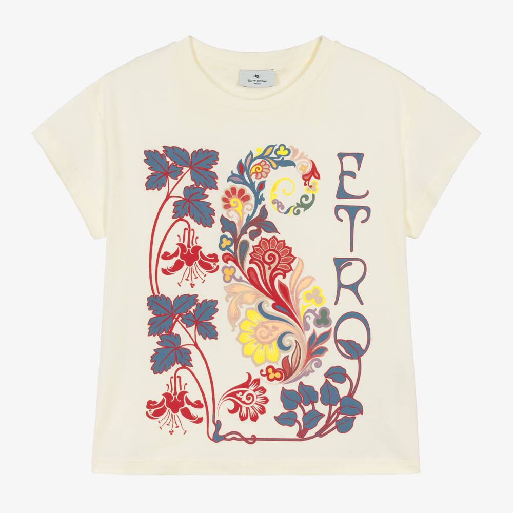 Etro-Girls Ivory Paisley Cotton Tee | Childrensalon Outlet