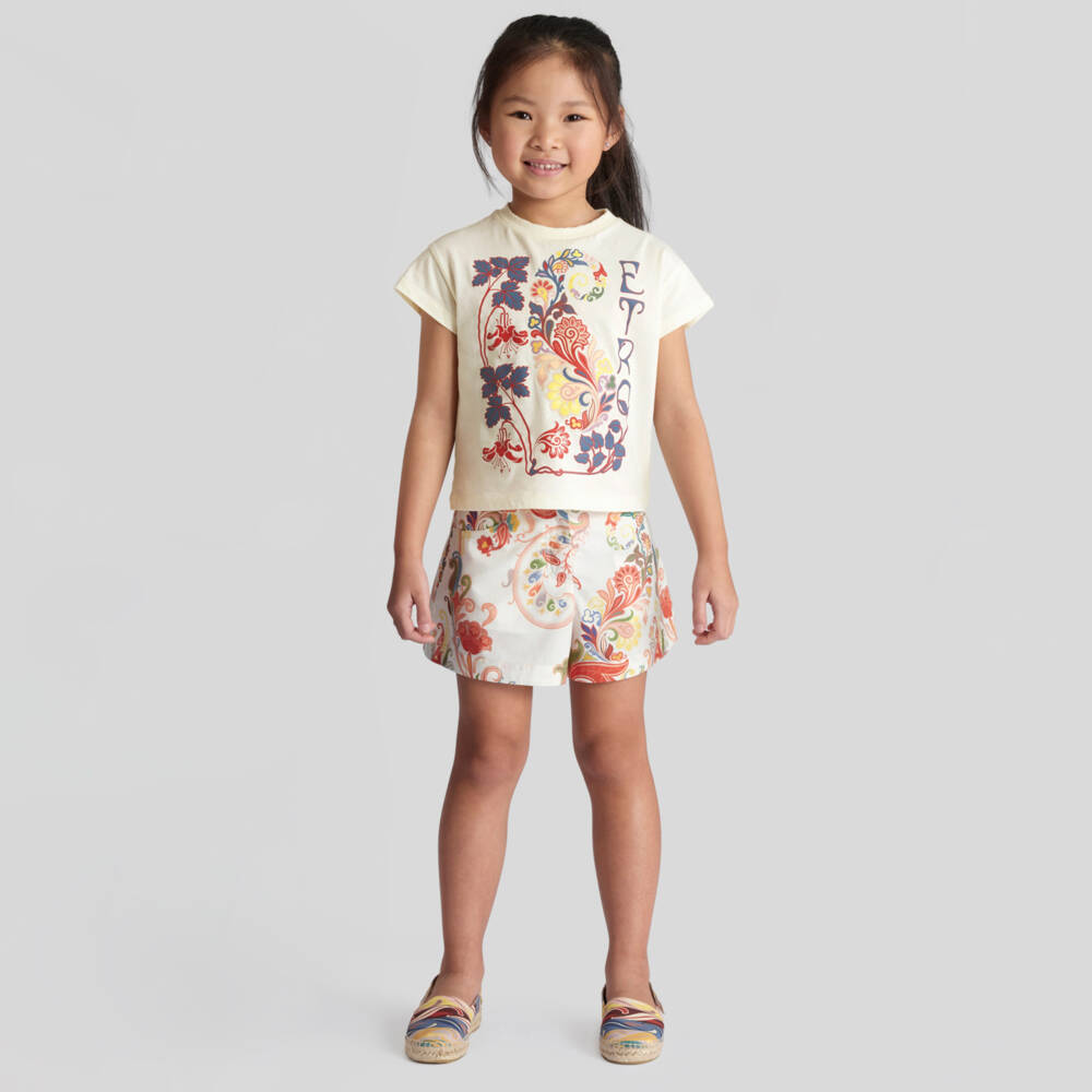 Etro-Girls Ivory Paisley Cotton Tee | Childrensalon Outlet