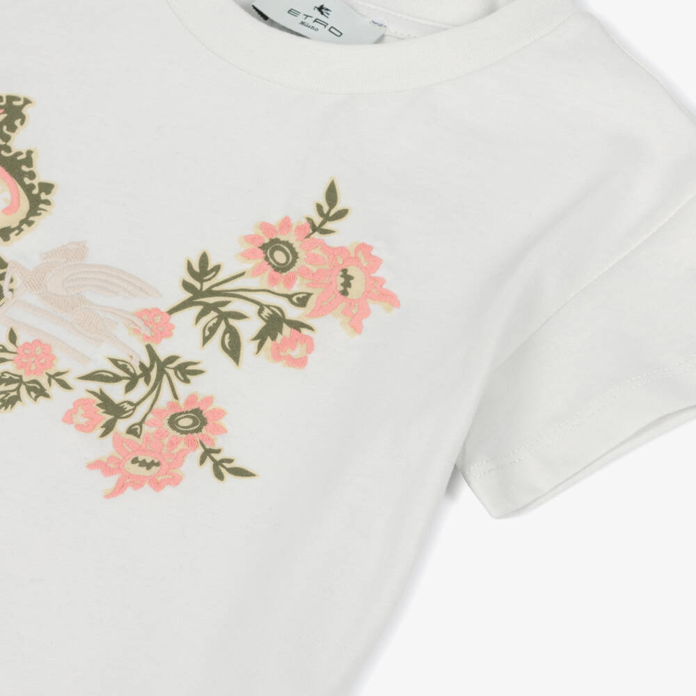Etro-Кремовая хлопковая футболка с узором пейсли для девочек | Childrensalon Outlet