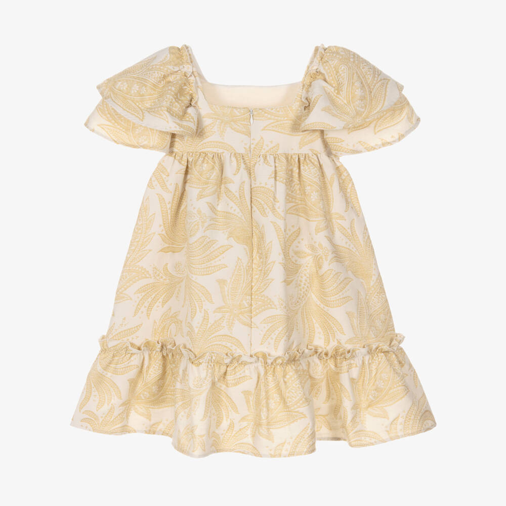 Etro-Girls Ivory & Yellow Jacquard Paisley Dress | Childrensalon Outlet