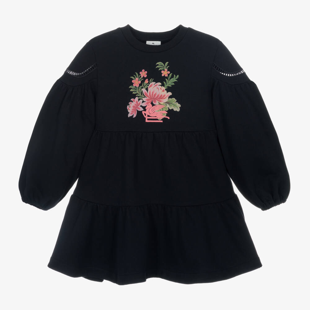 Etro-Girls Navy Cotton Tiered Dress | Childrensalon Outlet