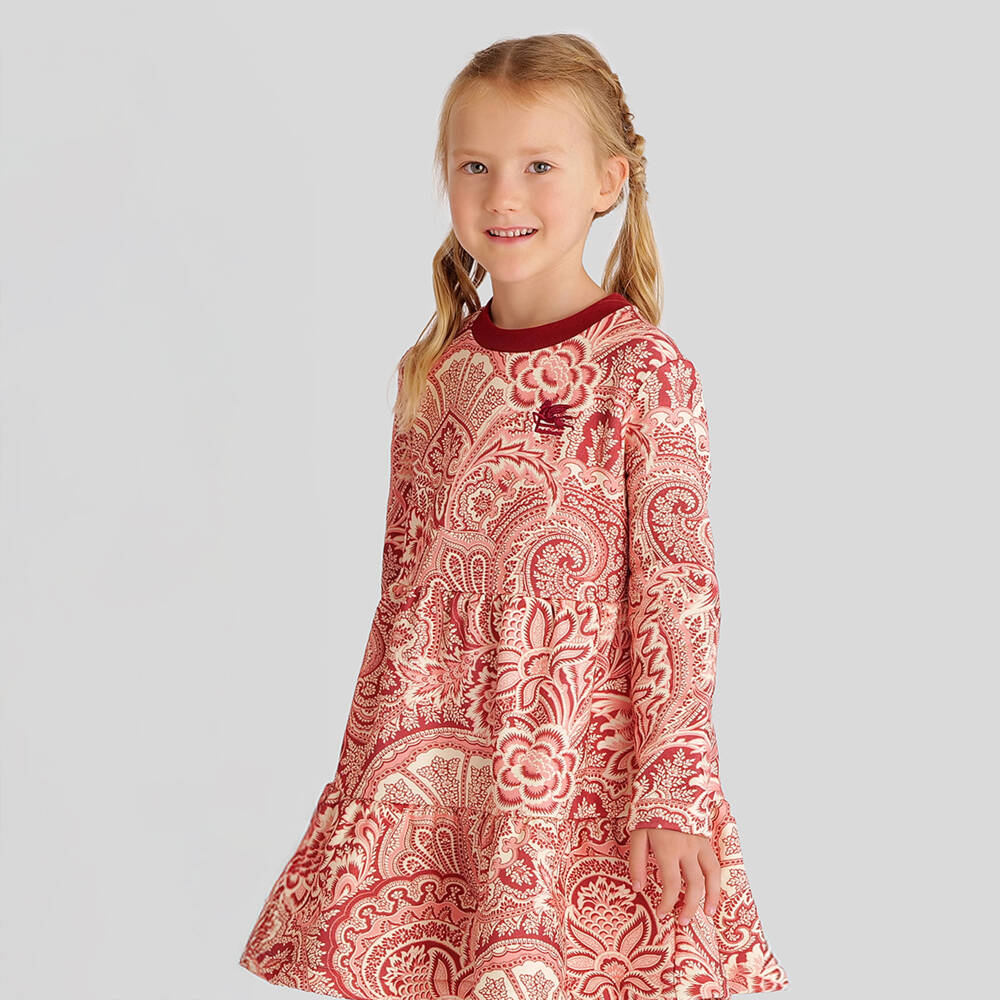 Etro-Girls Pink Cotton Jersey Paisley Dress with Ruffle Hem | Childrensalon Outlet