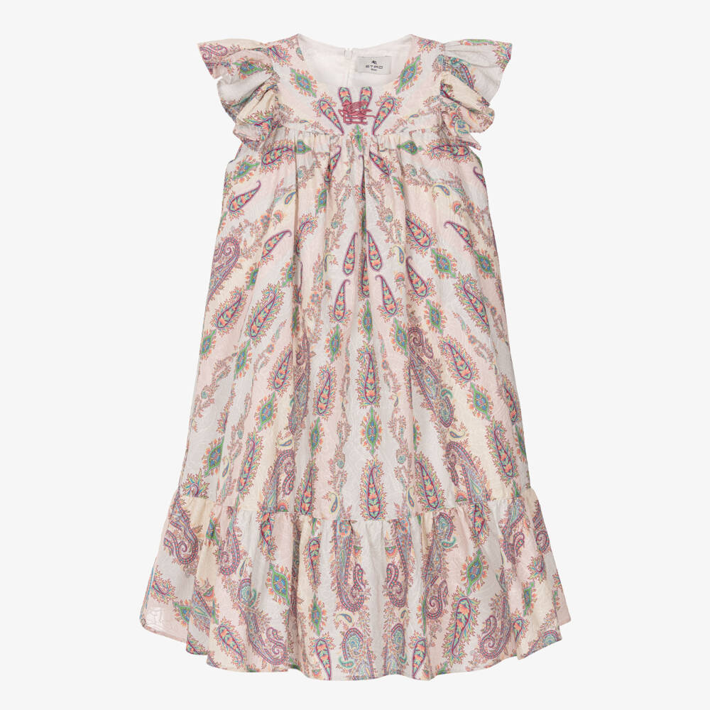 Etro-Girls Pink Embroidered Cotton Paisley Dress | Childrensalon Outlet