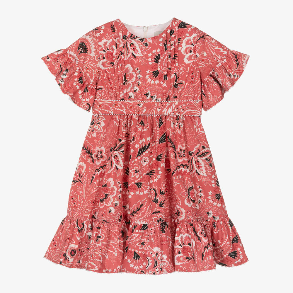 Girls Pink Floral Paisley Print Cotton Dress