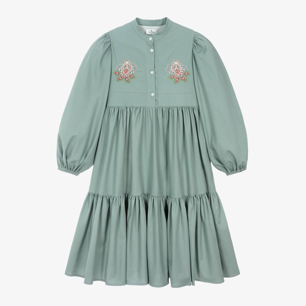 Etro-فستان قطن لون أخضر للبنات | Childrensalon Outlet
