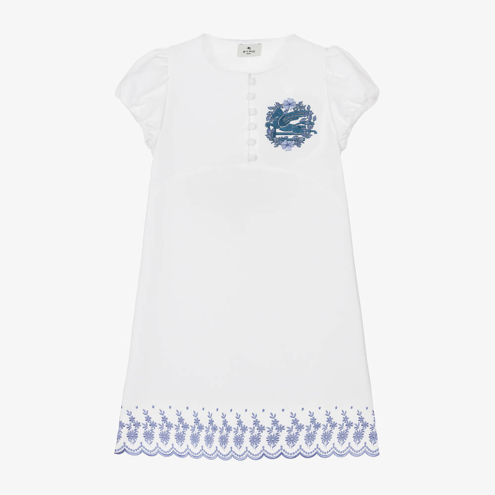 Etro-Girls White Cotton Pegaso Logo Dress | Childrensalon Outlet