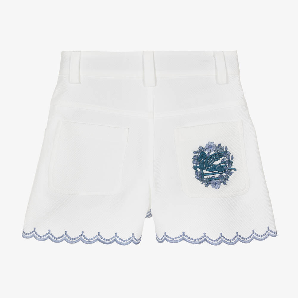 Etro-Girls White Cotton Pegaso Logo Shorts | Childrensalon Outlet