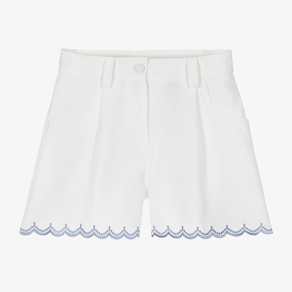 Etro-Girls White Cotton Pegaso Logo Shorts | Childrensalon Outlet