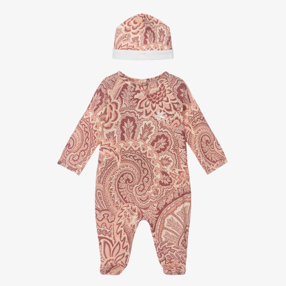Etro-Pink Cotton Paisley Print Babysuit Gift Set | Childrensalon Outlet