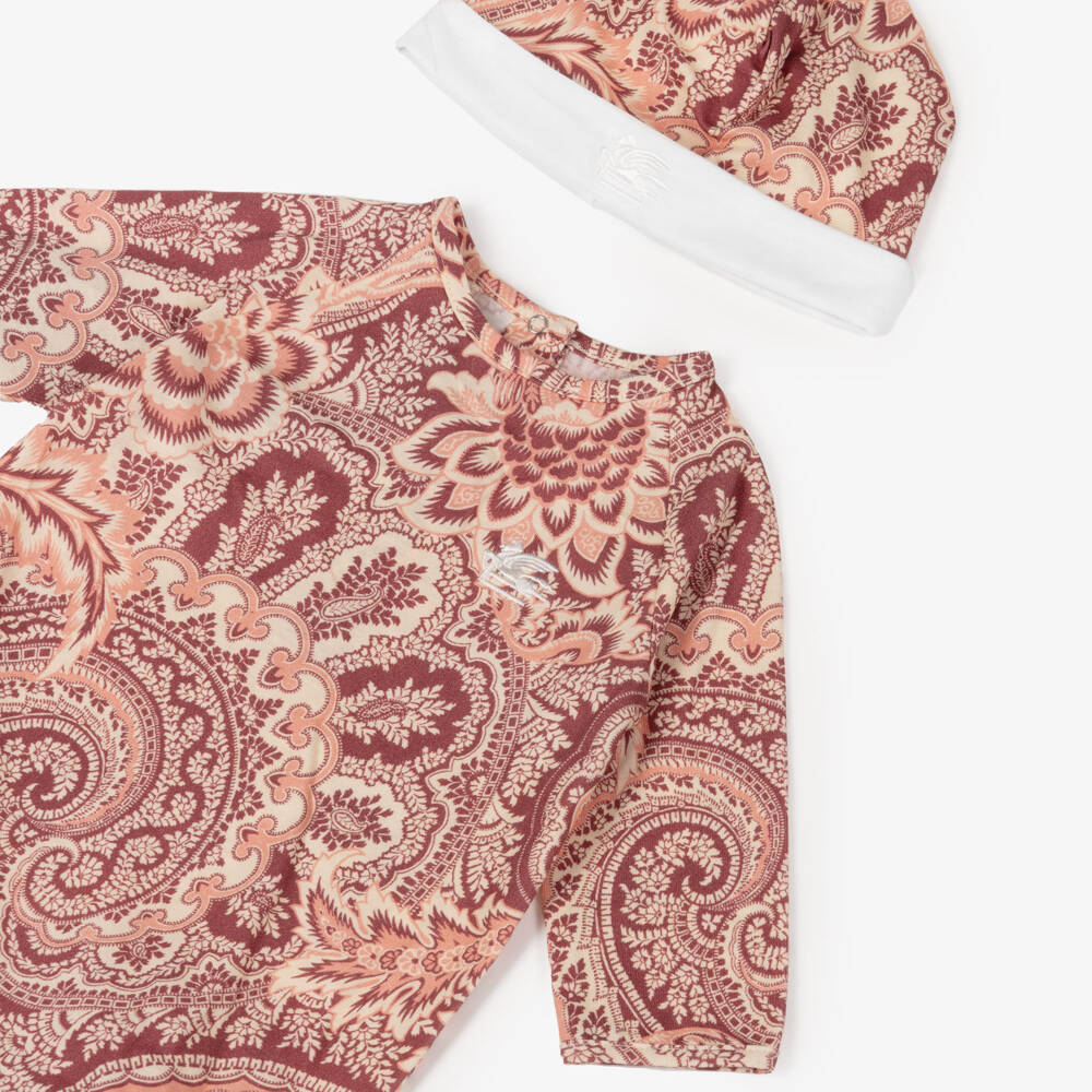 Etro-Pink Cotton Paisley Print Babysuit Gift Set | Childrensalon Outlet