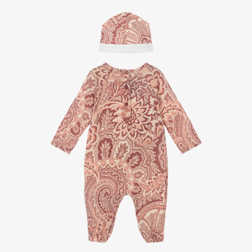 Etro-Pink Cotton Paisley Print Babysuit Gift Set | Childrensalon Outlet