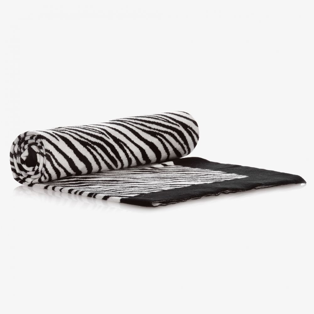 Etta Loves-بطانية قطن محبوك لون أسود وأبيض (100 سم) | Childrensalon Outlet