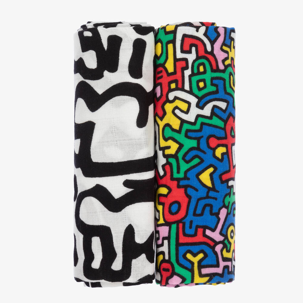 Etta Loves-Multicoloured Keith Haring Muslins (2 Pack) | Childrensalon Outlet