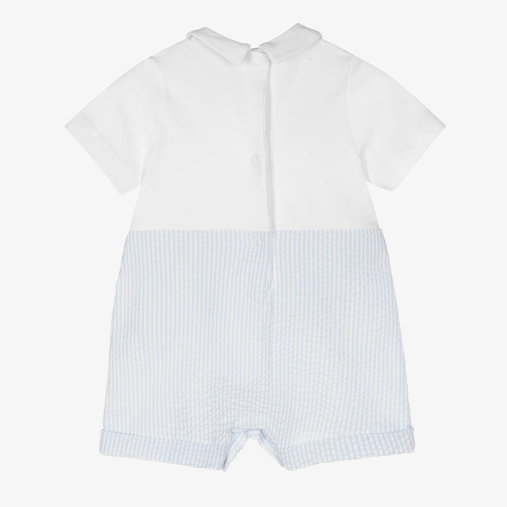 Everything Must Change-Baby Boys Blue Striped Seersucker Shortie | Childrensalon Outlet