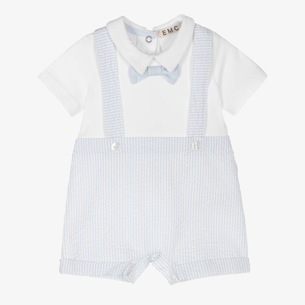 Everything Must Change-Baby Boys Blue Striped Seersucker Shortie | Childrensalon Outlet