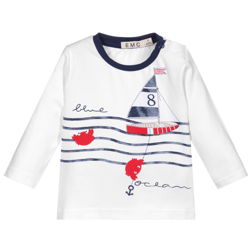 Everything Must Change - Baby Boys White Cotton Top | Childrensalon