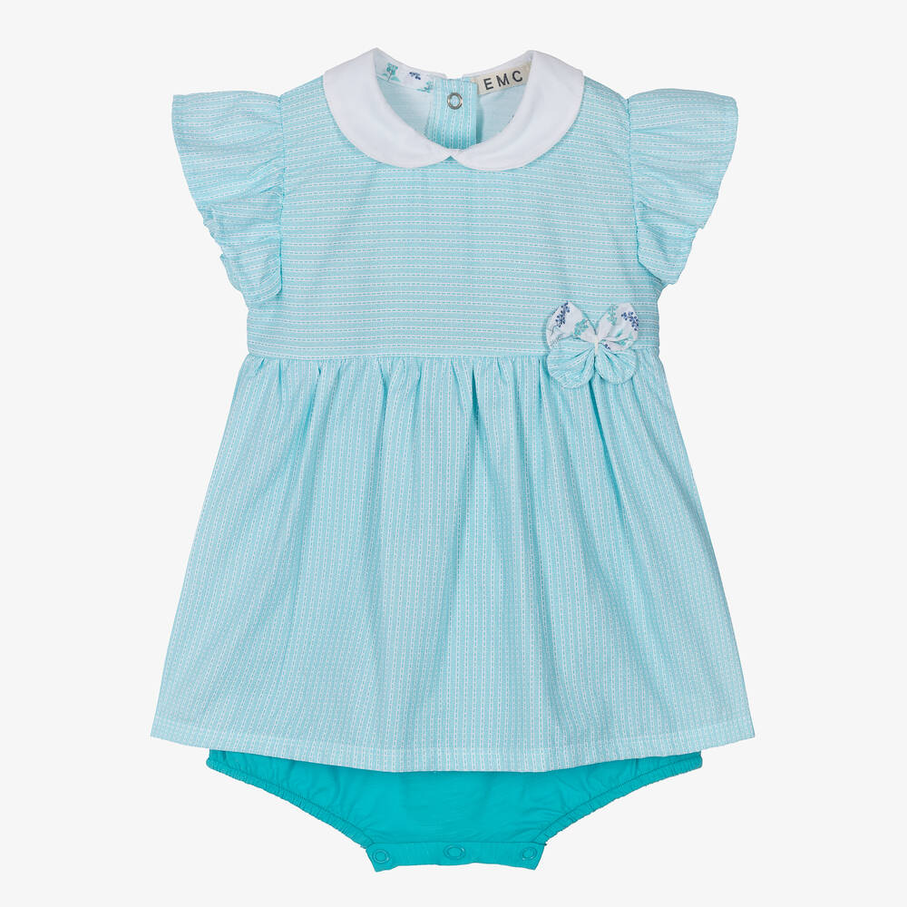 Everything Must Change - Baby Girls Blue & White Cotton Dress | Childrensalon