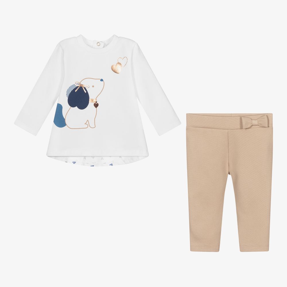 Everything Must Change-طقم ليغنغز قطن جيرسي لون بيج وأبيض للمولودات | Childrensalon Outlet