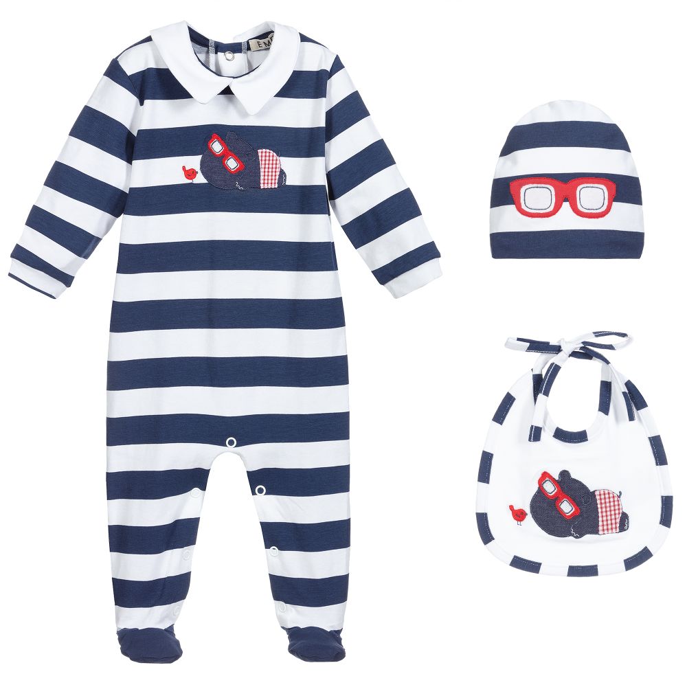 Everything Must Change - Blau gestreiftes Nilpferd-Strampler-Set | Childrensalon