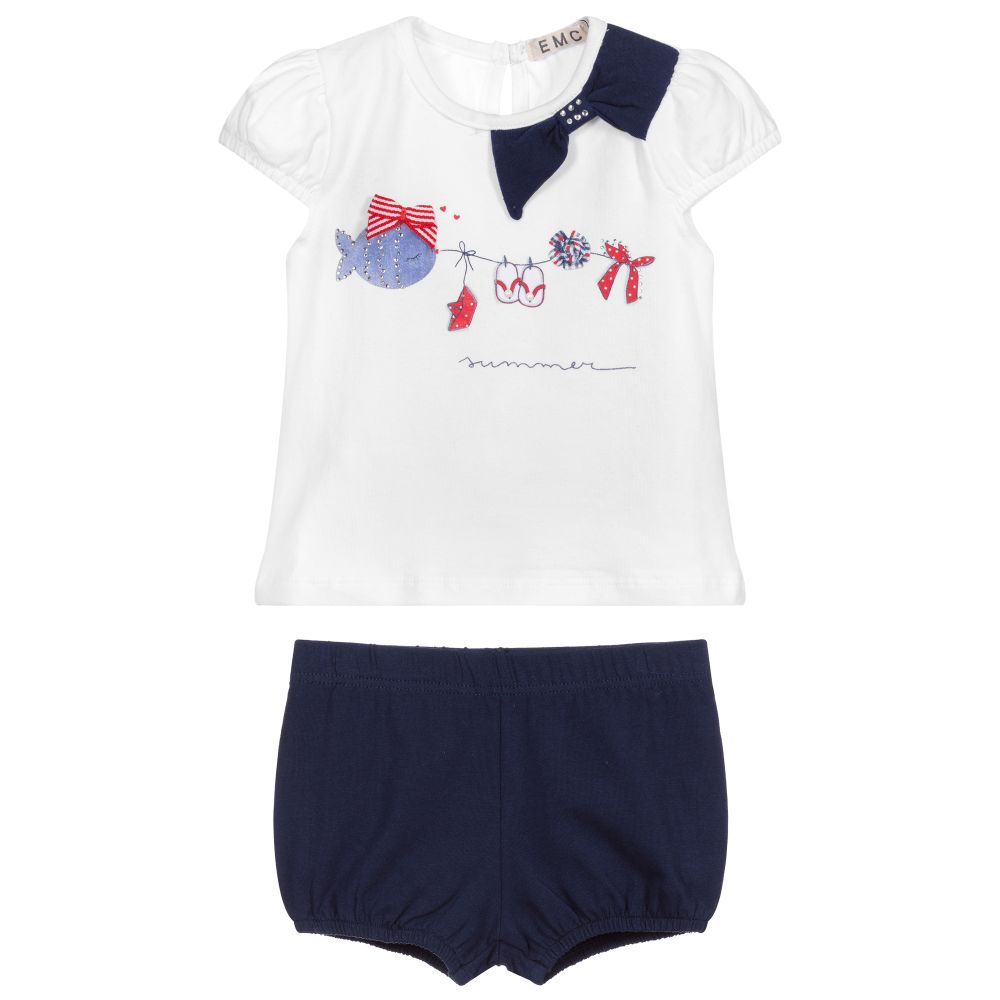 افريثينغ مست تشاينج-Blue & White Cotton Shorts Set | Childrensalon Outlet