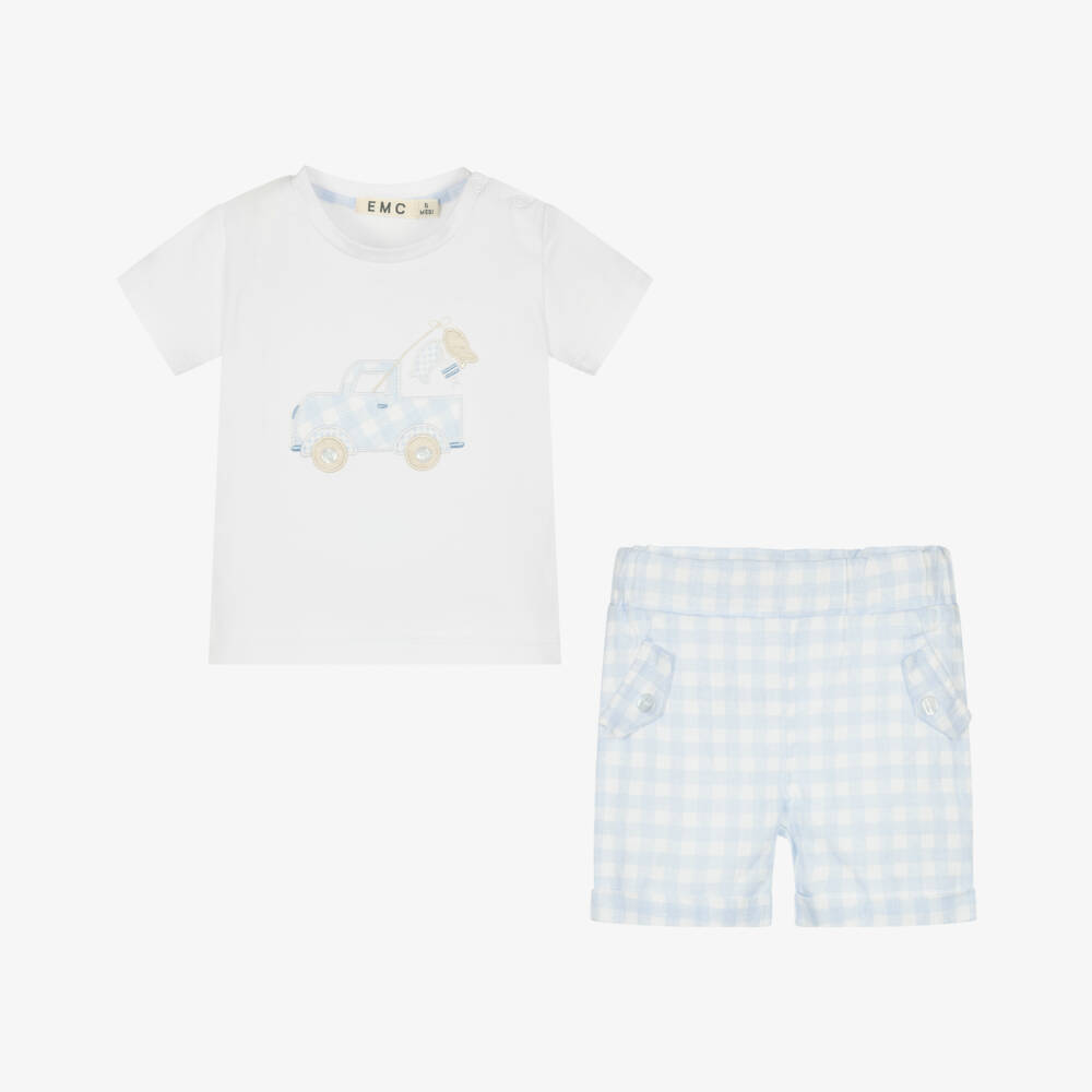 Everything Must Change-Boys Azure Checkered Linen Ensemble | Childrensalon Outlet
