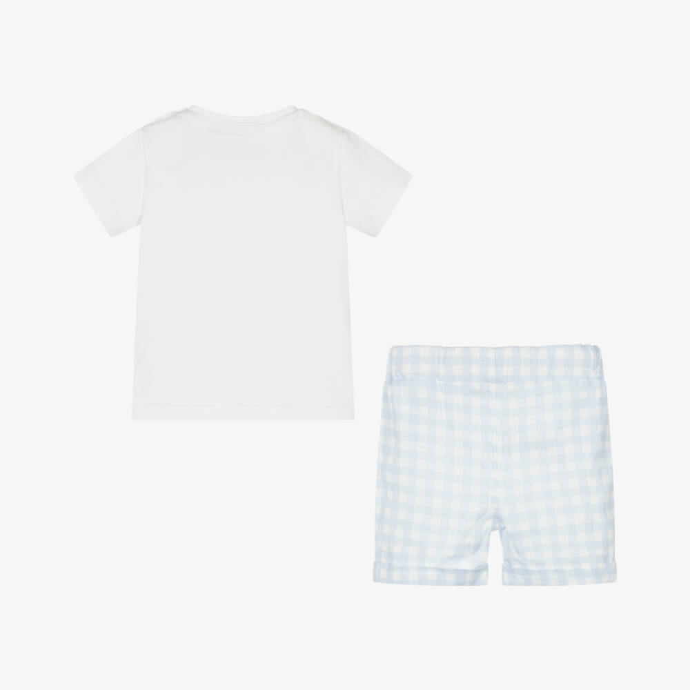 Everything Must Change-Boys Azure Checkered Linen Ensemble | Childrensalon Outlet