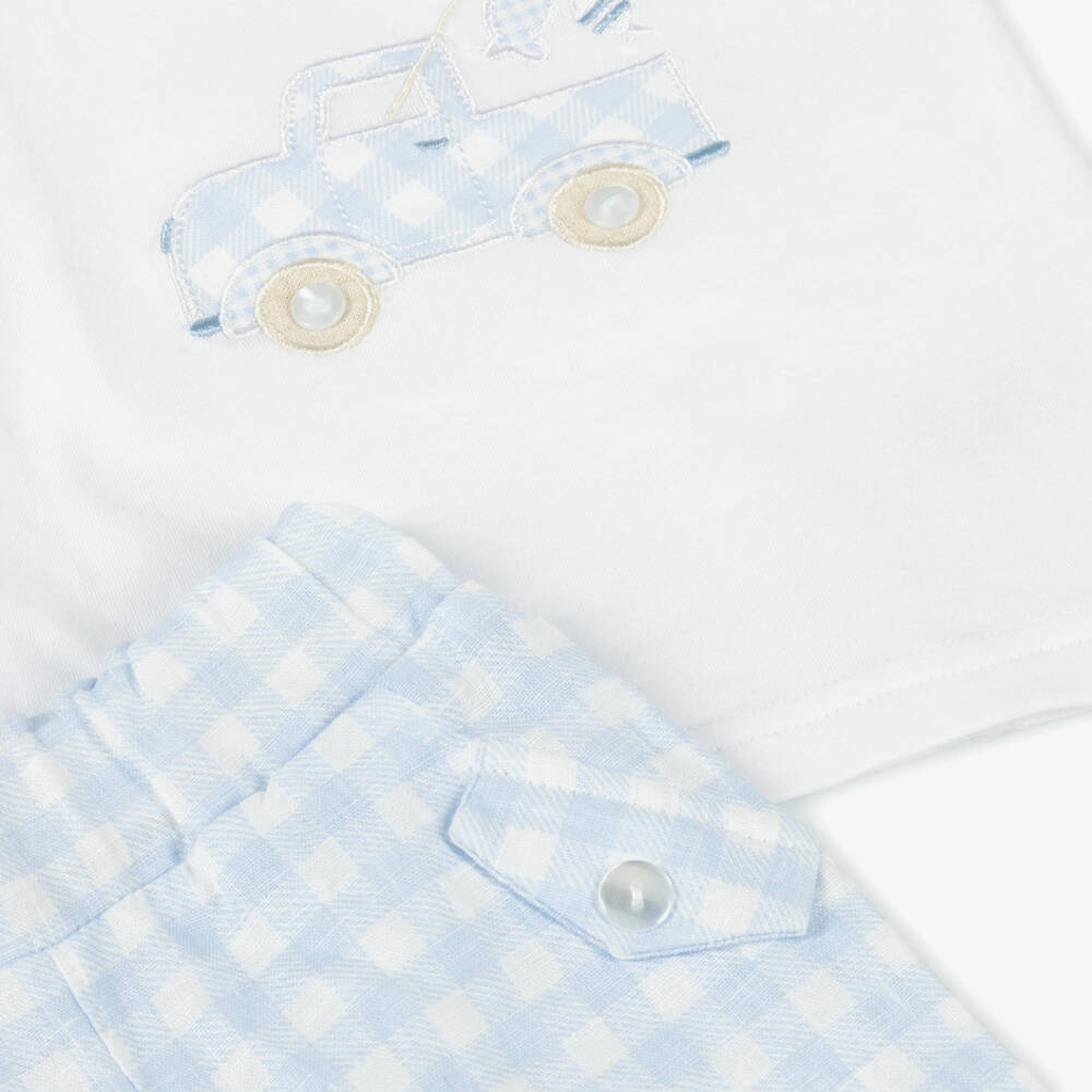 Everything Must Change-Boys Azure Checkered Linen Ensemble | Childrensalon Outlet