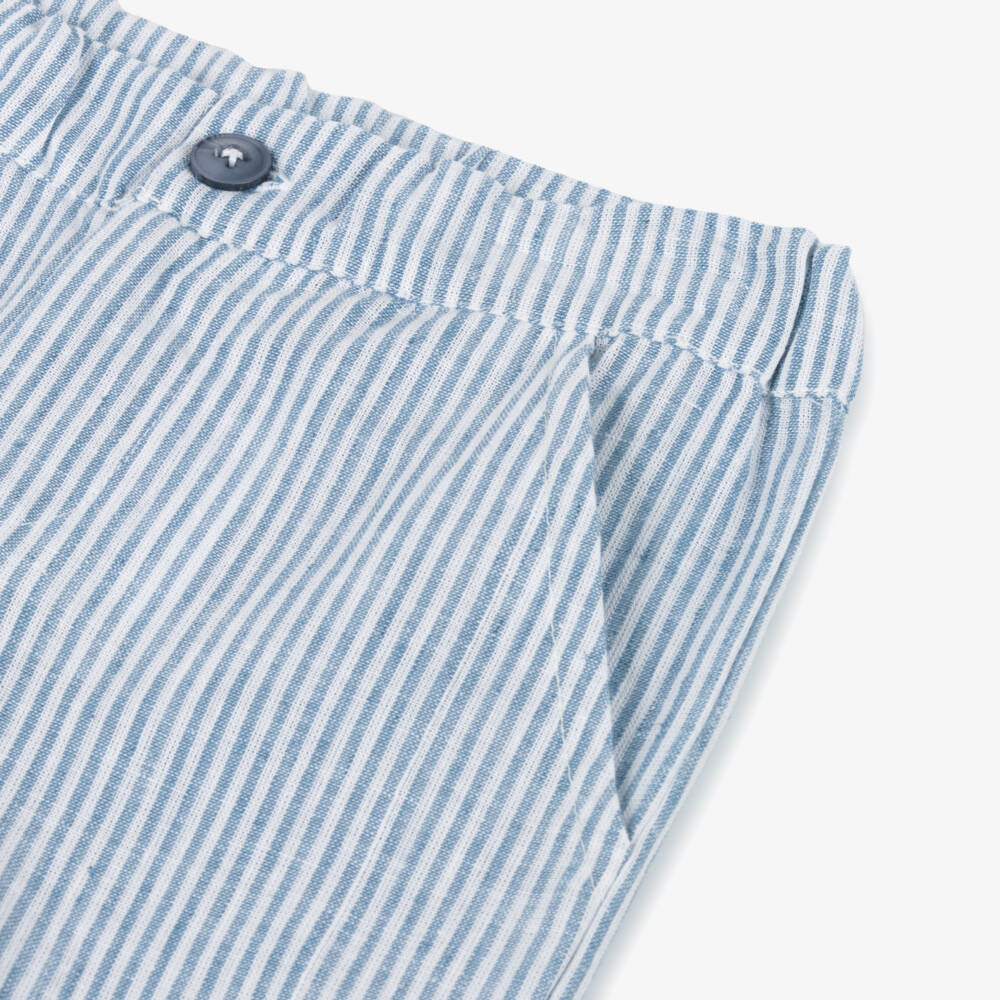 Everything Must Change-Boys Azure Striped Linen-Cotton Shorts | Childrensalon Outlet