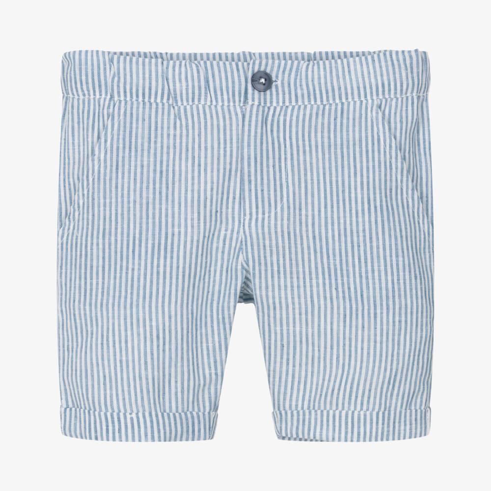 Everything Must Change-Boys Azure Striped Linen-Cotton Shorts | Childrensalon Outlet