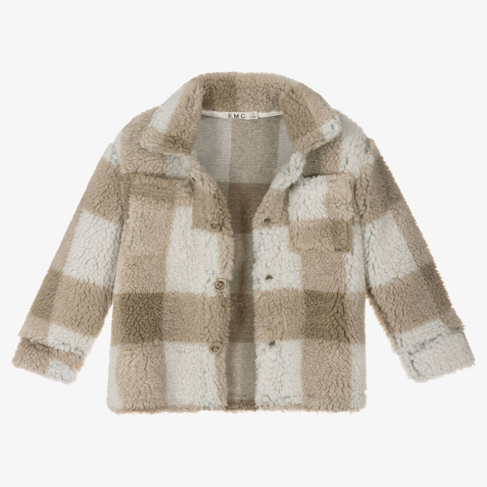 Everything Must Change-Boys Beige & Ivory Check Sherpa Jacket | Childrensalon Outlet