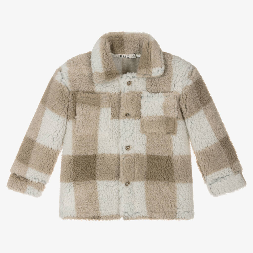 Everything Must Change-Boys Beige & Ivory Check Sherpa Jacket | Childrensalon Outlet