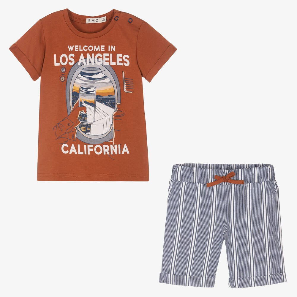 Everything Must Change-Boys Blue & Brown Cotton Shorts Set | Childrensalon Outlet