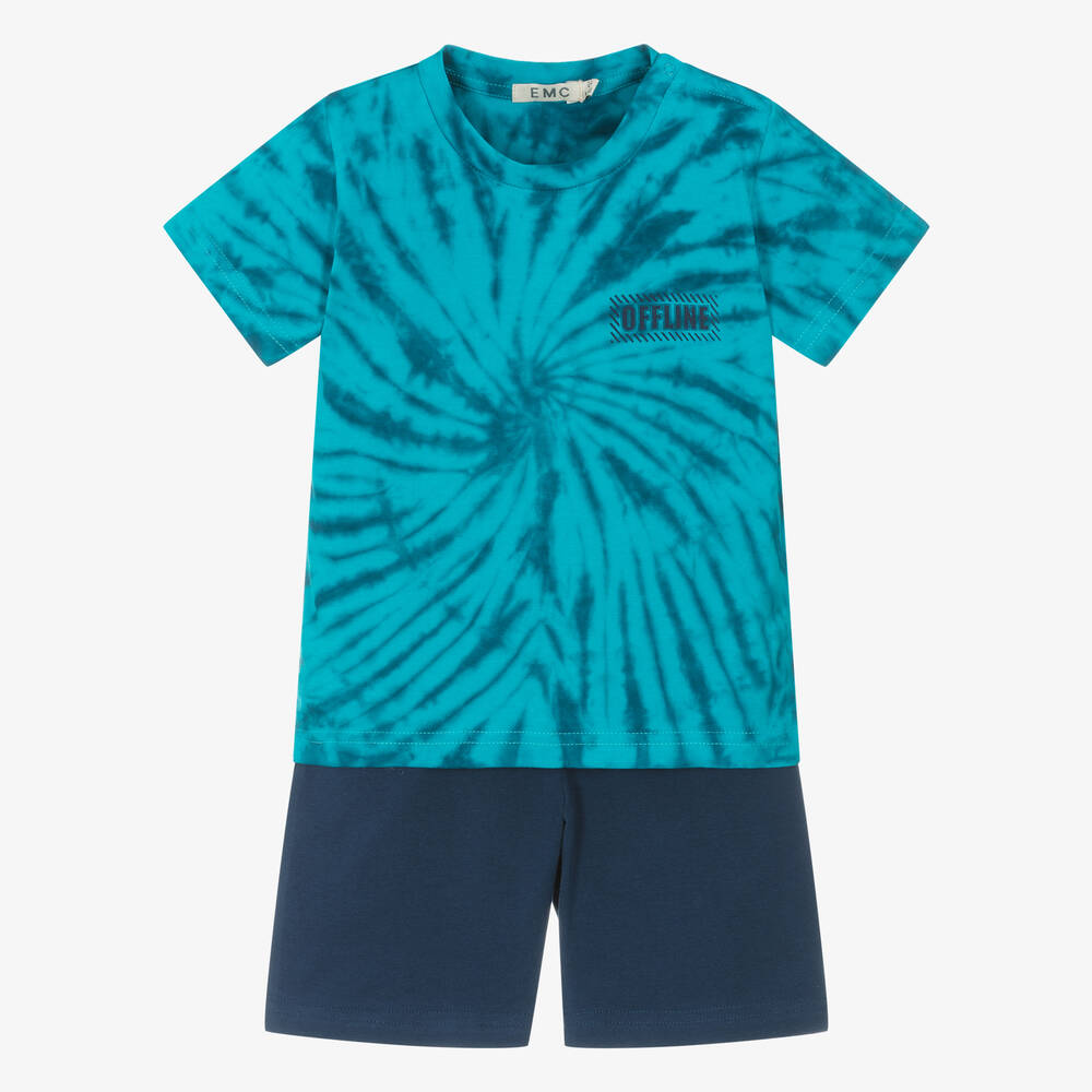 Everything Must Change-Boys Blue Cotton Tie-Dye Shorts Set | Childrensalon Outlet