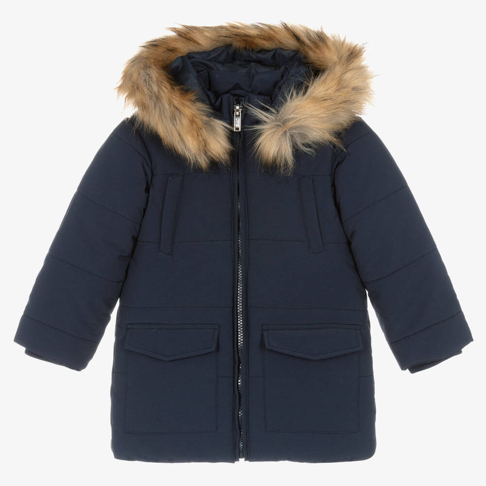 Everything Must Change - Boys Blue Hooded Puffer Coat | Childrensalon