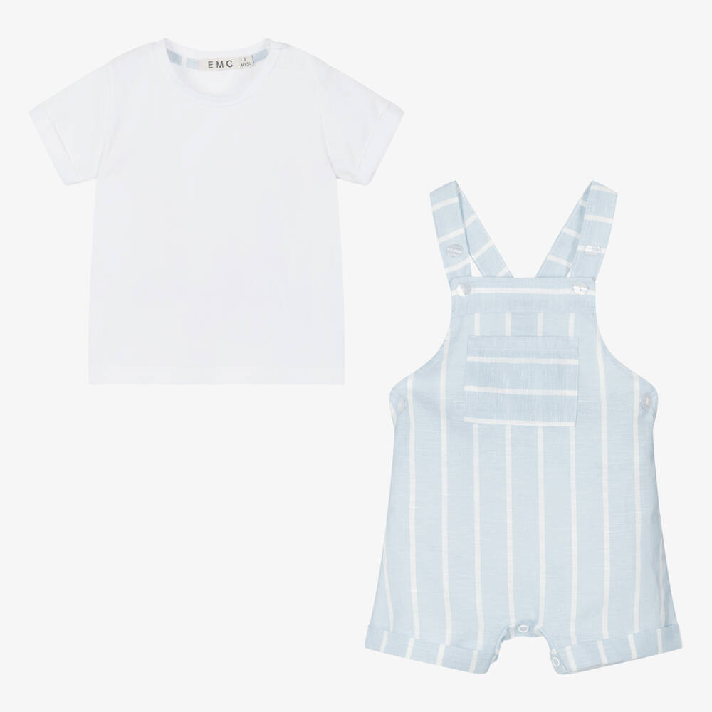 Everything Must Change-Boys Blue Linen Dungaree Shorts Set | Childrensalon Outlet