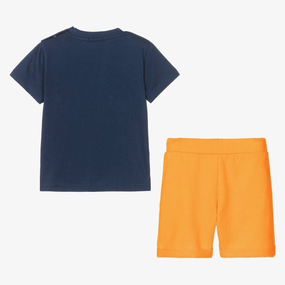 Everything Must Change-Boys Blue & Orange Palm Tree Shorts Set | Childrensalon Outlet