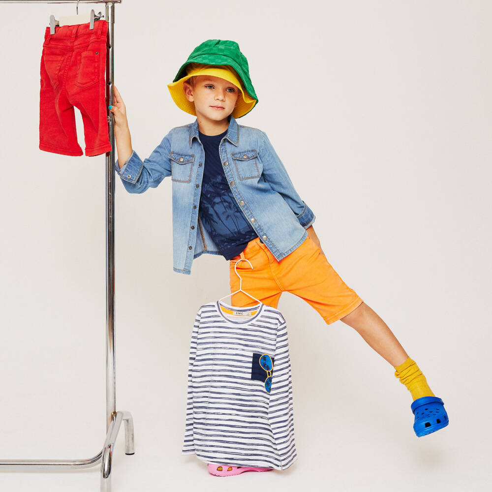 Everything Must Change-Boys Blue & Orange Palm Tree Shorts Set | Childrensalon Outlet