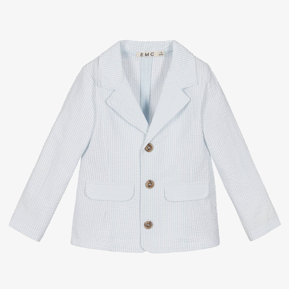 Everything Must Change-Boys Blue Stripe Cotton Seersucker Blazer | Childrensalon Outlet