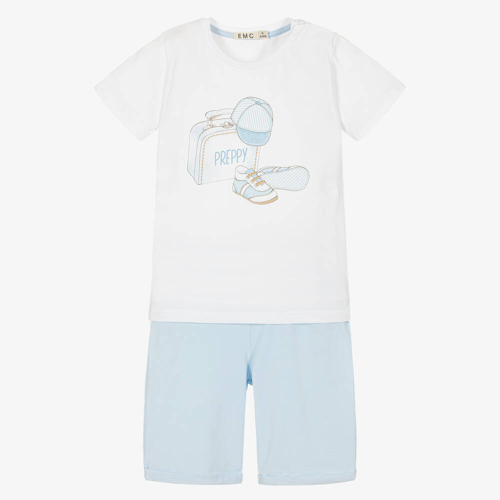 Everything Must Change - Boys Blue & White Cotton Shorts Set | Childrensalon