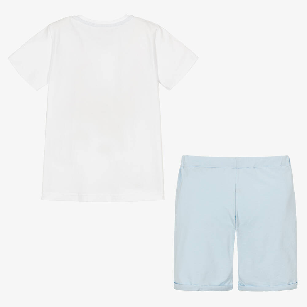 Everything Must Change-طقم شورت أطفال ولادي قطن جيرسي لون أبيض وأزرق | Childrensalon Outlet
