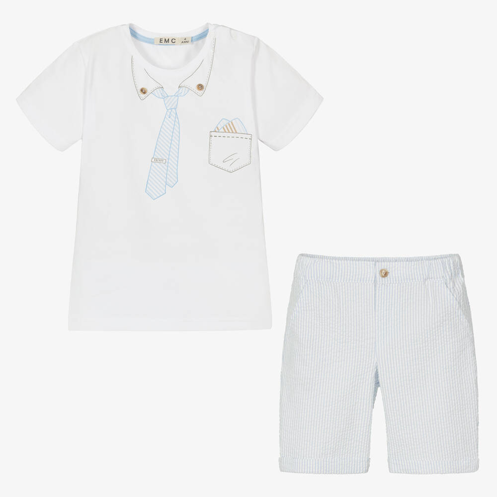 Everything Must Change-Белая рубашка и голубые шорты из хлопка | Childrensalon Outlet