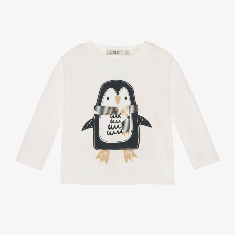Everything Must Change-Boys Cream Penguin Cotton Tee | Childrensalon Outlet